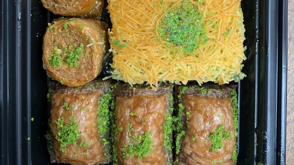 New! Special Baklava Mix · Combination of pistachio rolls, walnut rolls, saray sarma and traditional baklava