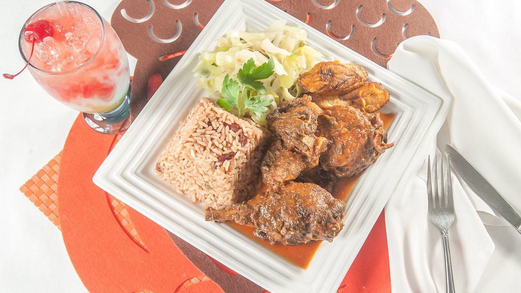 Jerk Chicken Large Meal · Chicken marinated in our special authentic jerk seasoning, grilled to perfection!