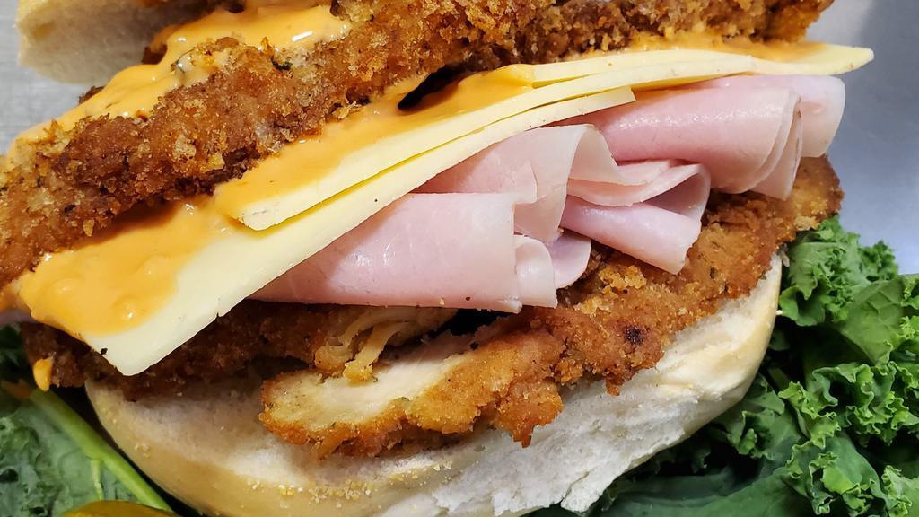 Cordon Bleu · Chicken cutlet, ham, melted swiss, and Russian dressing.