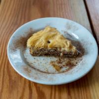 Baklava · Fillo dough filled with crushed almonds and walnuts, topped with Greek honey.