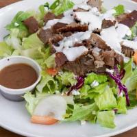 Shack Salad · Choice of meat with veggies, olives, feta, pepperoncini, yogurt sauce and salad dressing
