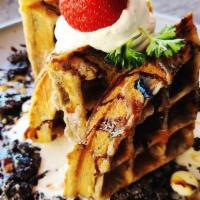 West Hollywood Waffles · Oreo cookie, whipped cream, chocolate chips, chocolate sauce.