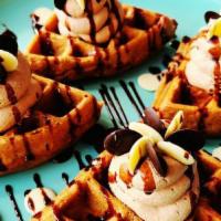 Choco Waffle · Chocolate waffle made with 100% cocoa powder and chocolate whipped cream.