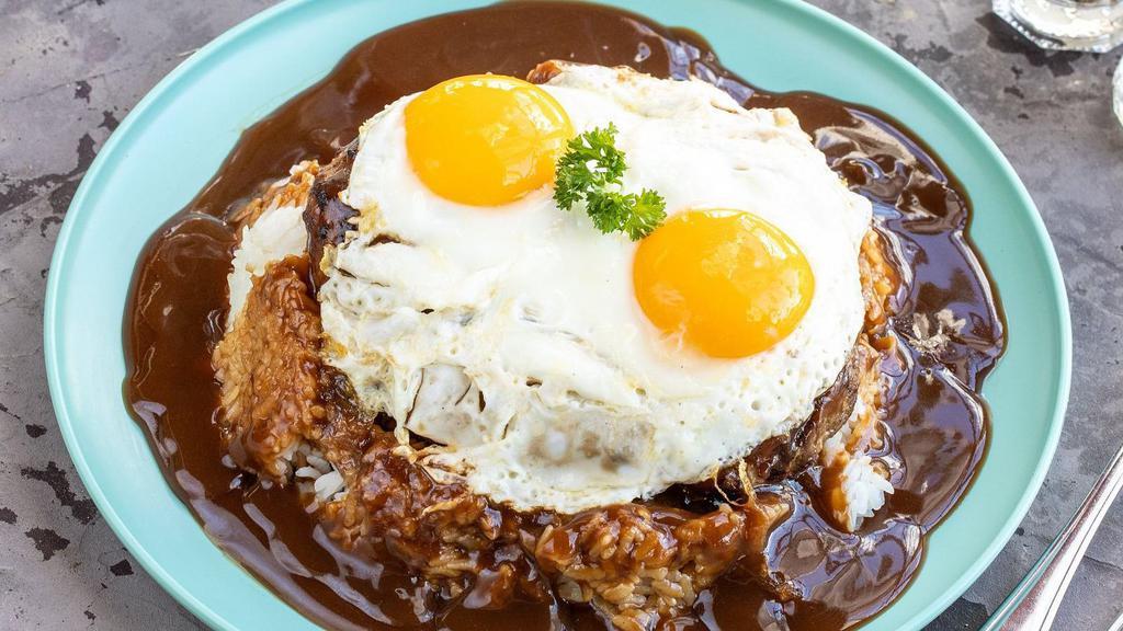 Hawaiian Loco Moco · Hamburger patty, brown gravy, rice, two eggs any style.

Consuming raw or undercooked foods may increase risk of foodborne illness.