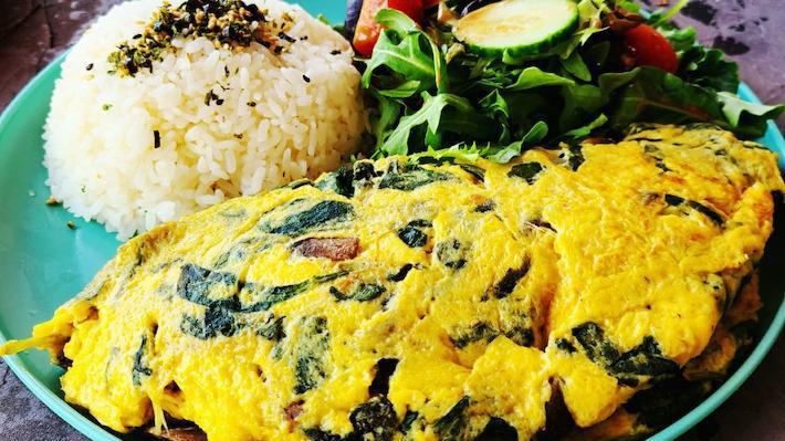 Spinach Mushroom Omelet · Mushrooms, spinach, swiss cheese served with choice of rice, potato, or hash brown.