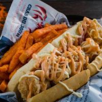 Fried Oyster Po'Boy · Served with your choice of French Fries, Sweet Potato Fries or Cajun Fries (No substitutions).