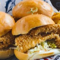 Fried Flounder Sliders (3) · flounder , lettuce, tomato with Chef's Special Dressing