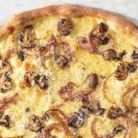 Into The Woods · Gruyere, herbed mushrooms and balsamic red onions.