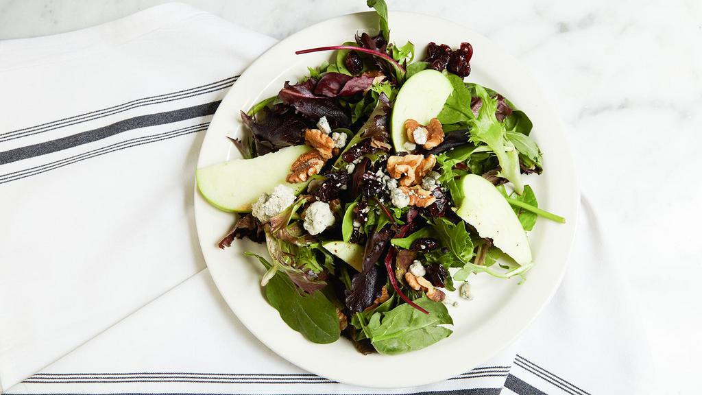 Abitino'S Signature Salad · Mesclun greens dressed in balsamic vinaigrette, topped with granny smith apples, craisins, Blue cheese crumbles and walnuts.