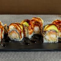 Crazy Dragon Roll · Spicy. Shrimp tempura and spicy tuna topped with eel, avocado and eel sauce.