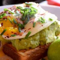 Spicy Avocado · Jalapeno, lime, and chili flakes. Topped with fried egg for an additional charge.