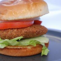 Garden State Burger · Vegetarian. Falafel burger patty, with cheese, lettuce, tomatoes and onions. Topped lightly ...