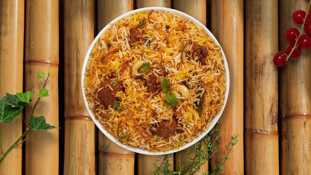 You'Re The Goat Biryani · Tender lamb cubes cooked with Indian spices and basmati rice. Served with house raita.