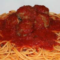 Spaghetti & Meatballs · Homemade meatballs in tomato sauce.