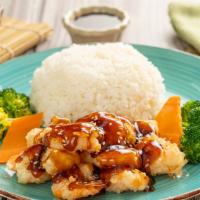 Shrimp Teriyaki Box · Served  With white rice, vegetable,2pcs dumpling,2pcs coconut Shrimp