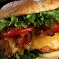 Chicken Sandwich Club Style · 1/4 lb Crispy chicken with House sauce, Lettuce, Tomato, Bacon, Cheddar cheese