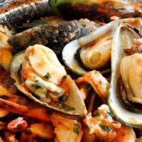 Seafood Alla Rays · Shrimp, mussels, calamari, and light garlic with marinara sauce.