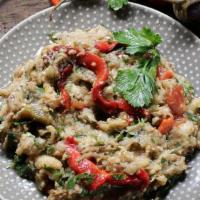 Eggplant Salad / Patlican Salatasi · Charcoal-grilled eggplant, tomatoes, green bell peppers, red bell peppers flavored with garl...