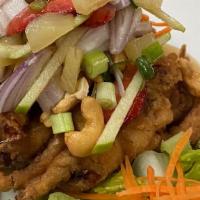 Soft Shell Crab Salad · Fried soft shell crab with apple, pineapple, cashew nut, red pepper, shallot, scallion, dres...