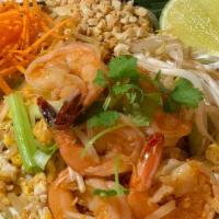 Pad Thai · Stir-fried thin noodle with egg, peanut, scallion, bean sprout, with tamarind sauce (please ...