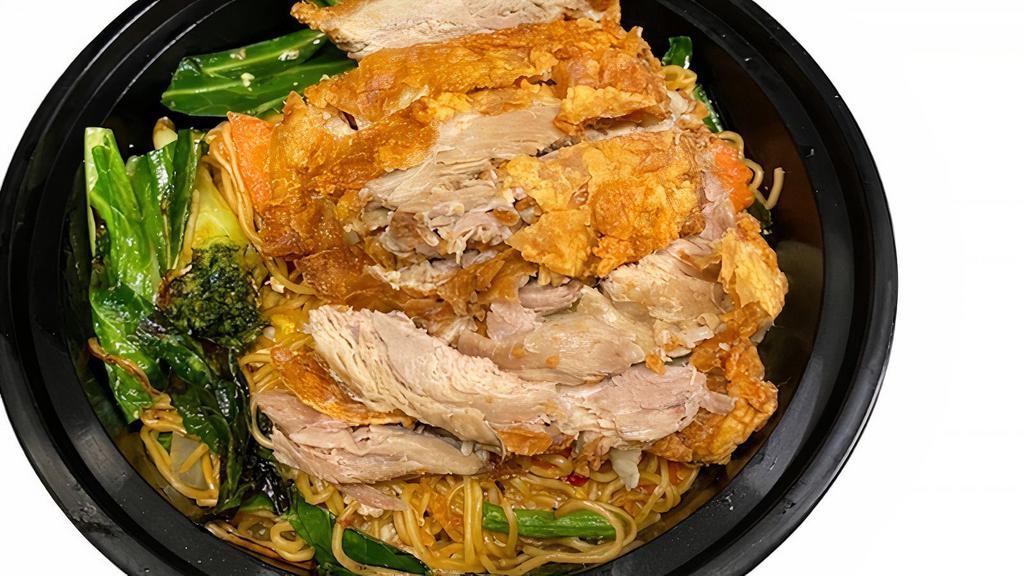 Pad Mee Duck · (Not serve jasminerice). Sir-fried egg noodle with egg and crispy duck, scallion,green Asian vegetable.