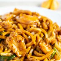 Chicken Lo Mein · Served with one egg roll and pork fried rice.