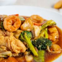Happy Family · A combination of lobster meat, scallops, beef, chicken, roast pork, shrimp, and Chinese vege...