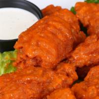 12 Chicken Wings · Wings comes plain (no sauce) or buffalo (franks red hot) with blue cheese on the side or Bbq...