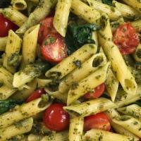 Pesto Penne · Penne style pasta topped with pesto sauce.