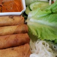 Crispy Spring Rolls / Chả Gio · Highly Recommended Four pieces. Ground pork, long rice, carrots, onions, mushroom wrapped in...