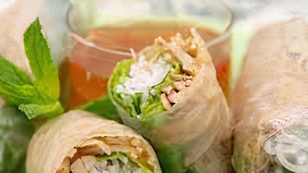 Vietnamese Shredded Pork Skin Rolls · Gỏi Cuốn Bì | Shredded pork skin, fresh mint, lettuce, bean sprout, and vermicelli rice noodles rolled in rice paper. Served with house peanut sauce or fish sauce.