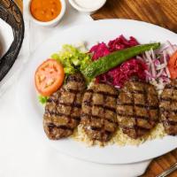 Kofte (Meat Ball) Plate · Char-grilled ground lamb seasoned with unique Turkish herbs. Served with bulgur (cracked whe...