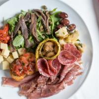 Antipasti · Soppressata, roasted peppers, prosciutto, anchovies, olives and parmigiano.