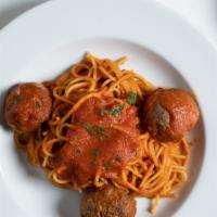 Spaghetti Con Polpette · Angelo's famous meatballs.