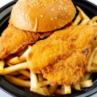 Fish And Chips · Fried Flounder fillet with french fries.