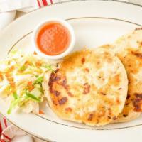 Pupusas · Fried pork, cheese and lorocco, beans, and cheese, mixed.