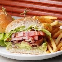 L.A.T Sandwich · Thick cut bacon, gem lettuce, tomato, crushed avocado & cumin-lime mayo.
