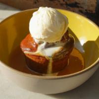 Sticky Date Pudding · Warm toffee sauce & vanilla ice cream.