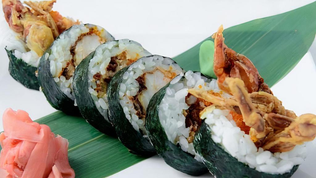 Spider Roll · cooked soft shell crab avocado cucumber carrot lettuce crunch w/ eel sauce & spicy mayo