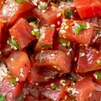 Spicy Ahi Tuna Poke · ahi tuna, cucumber, sweet onion, edamame, shiracha sauce, masago, seaweed salad, reen onion,...