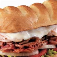 Lunch Roast Beef Sandwich On Hero · With cheese, lettuce and tomatoes.