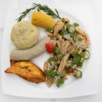 Okra And Saltfish · Served with side and rice.