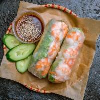 Fresh Shrimp Summer Roll · Gluten-free, vegetarian. Rice paper wrap with shrimp serve with peanut dipping
