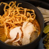 Kao Sai Organic Chicken · Most famous noodle from the northern part of Thailand, house-made egg noodle in an aromatic ...