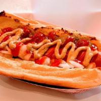 Holy Dog · Served with choice of onion, relish, ketchup, mustard, Peri-Peri or Holy Sauce.