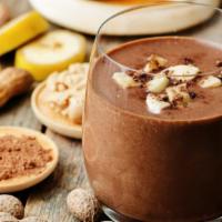 Peanut Butter Cup Smoothie · Banana and dark chocolate fortified with organic peanut butter.