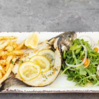 Branzino	 · Grilled European Sea Bass
(Served with Rosemary Parmesan Fries & House Salad )