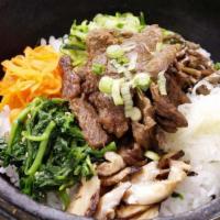 Galbi Dolsot · marinated beef short ribs (boneless) mixed together with rice and assorted vegetables. *does...