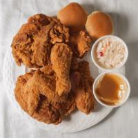 Family Chicken Box · 8 pieces of mix chicken, 3 rolls, 1 large mashed and 1 coleslaw.