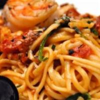 Spaghetti Primavera · Spaghetti with mixed vegetables, garlic and olive oil sauce.